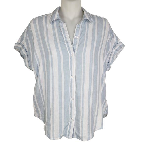 Lola River Womens Shirt Linen Blend Striped Button Up Short Dolman Cuff Sleeve S - Picture 1 of 9
